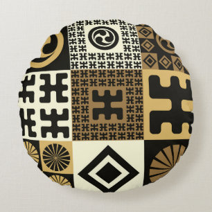 Japanischer Stil, schwarze goldene nahtlose Muster Rundes Kissen