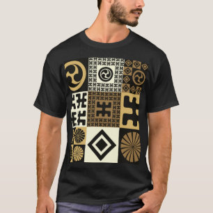 Japanischer Stil, schwarze goldene nahtlose Muster T-Shirt