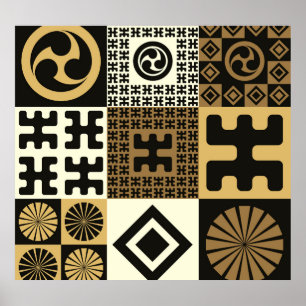 Japanischer Stil, schwarzes Gold nahtlose Muster. Poster