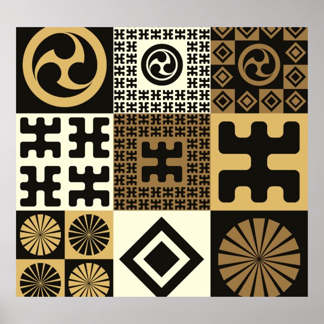 Japanischer Stil, schwarzes Gold nahtlose Muster. Poster (Vorne)