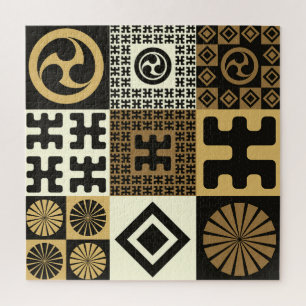 Japanischer Stil, schwarzes Gold nahtlose Muster. Puzzle