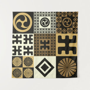 Japanischer Stil, schwarzes Gold nahtlose Muster. Wandteppich