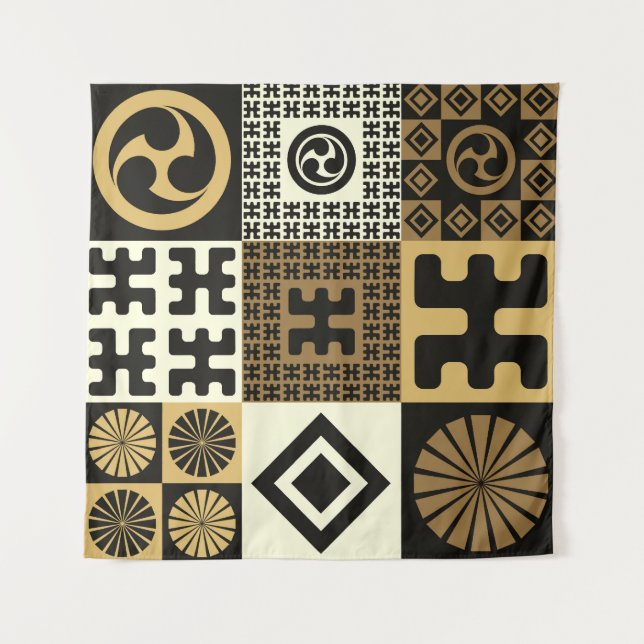 Japanischer Stil, schwarzes Gold nahtlose Muster. Wandteppich (Vorderseite)