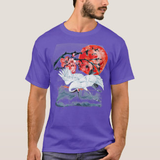 Japanischer Sumi E-Kranich und Sakura T-Shirt