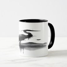Japanischer Sumi-e-Kranich-Zen-Kunst-Kaffeebecher
