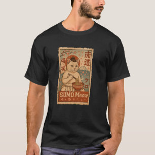 Japanischer Sumo-Miau-Katze, die Ramen im Retro-De T-Shirt