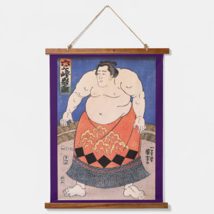 Japanischer Sumo-Ringer, Kuniyoshi Wandteppich Mit Holzrahmen