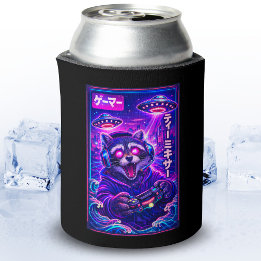 Japanischer Synthwave Sci-Fi UFO Waschbär Cooler G Dosenkühler