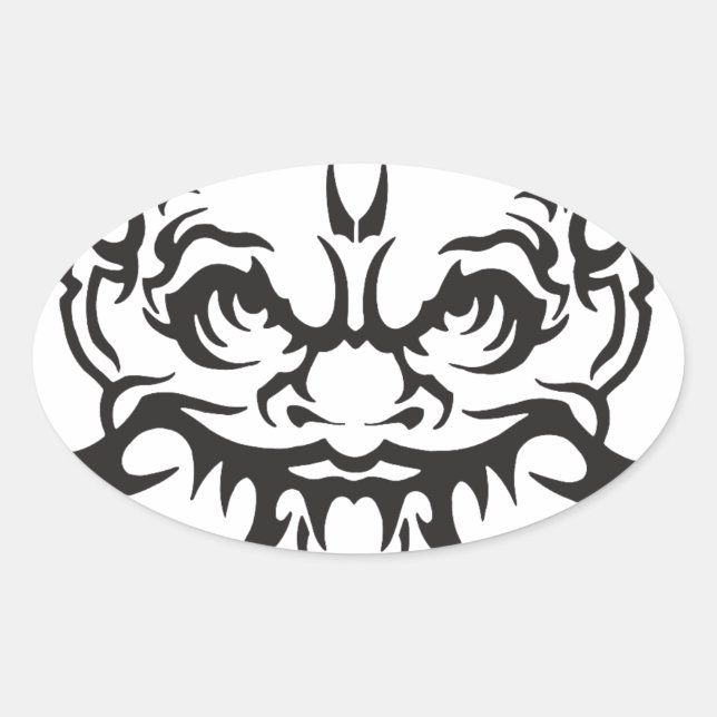 Japanischer Tattoo Oni Demon Ovaler Aufkleber (Vorderseite)