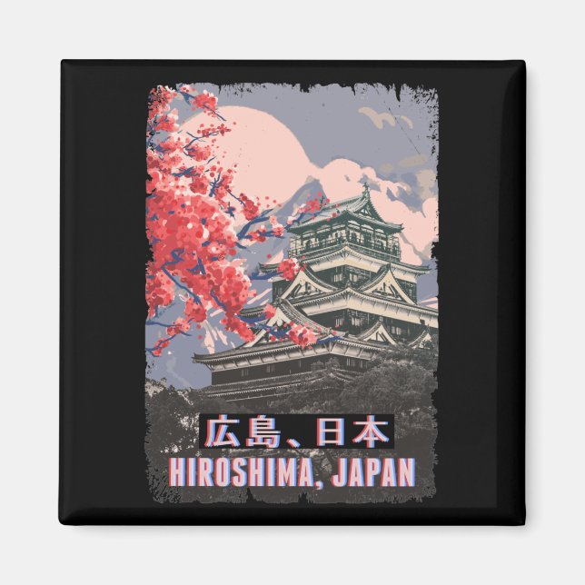 Japanischer Tempel Hiroshima Anime Cherry Blossom Magnet (Vorne)