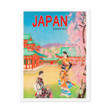Japanischer Tempel im Frühling, Geisha-Mädchen bei