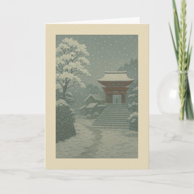 Japanischer Tempel im Winter - Weihnachtskarte Feiertagskarte (Vorderseite)