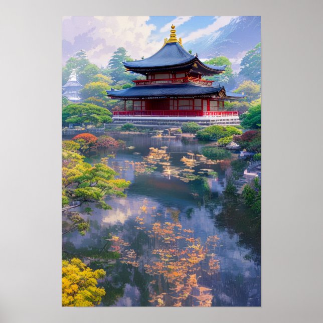 Japanischer Tempel, schöner Garten Poster (Vorne)