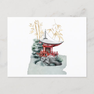 Japanischer Tempel und Bambusgold Postkarte