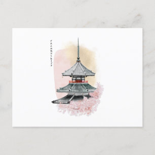 Japanischer Tempel und Kirsche. Ruhe Postkarte