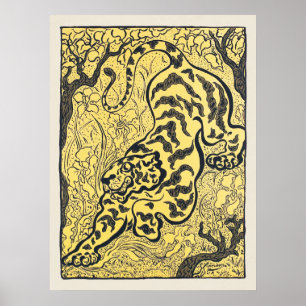 Japanischer Tiger Dschungel Vintage Kunst drucken Poster