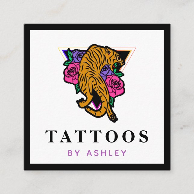 Japanischer Tiger Illustration Tattoo Artist Bold Quadratische Visitenkarte (Vorderseite)