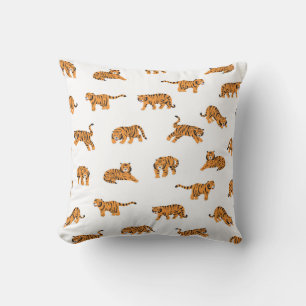 Japanischer Tiger: Nahtloses Vintage-Doodle-Muster Kissen