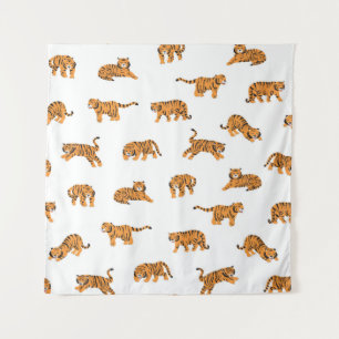 Japanischer Tiger: Nahtloses Vintage-Doodle-Muster Wandteppich
