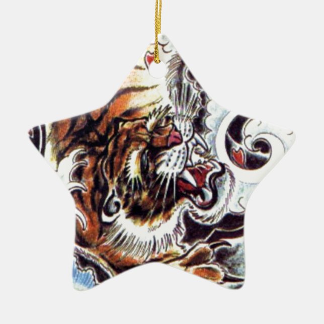 Japanischer Tiger Tattoo Keramik Ornament (Vorne)