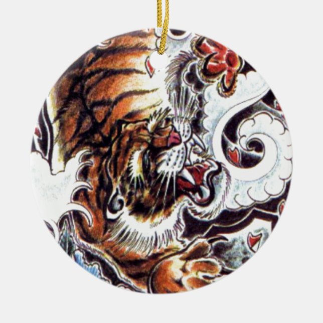 Japanischer Tiger Tattoo Keramik Ornament (Vorne)