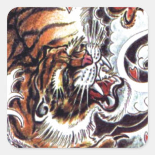 Japanischer Tiger Tattoo Quadratischer Aufkleber