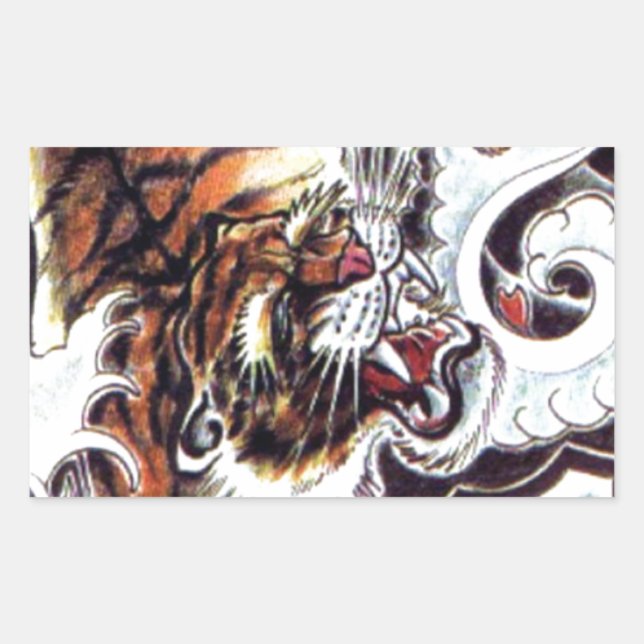 Japanischer Tiger Tattoo Rechteckiger Aufkleber (Vorderseite)