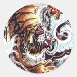 Japanischer Tiger Tattoo Runder Aufkleber
