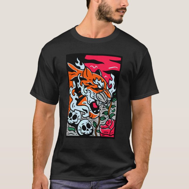 Japanischer Tiger Traditioneller asiatischer Kirsc T-Shirt (Vorderseite)
