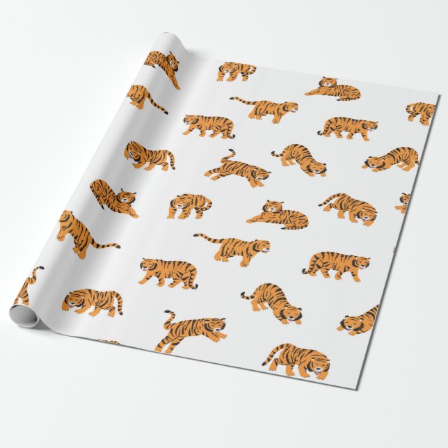 Japanischer Tigertierdoodle nahtlose Vintage Hand Geschenkpapier (Ungerollt)