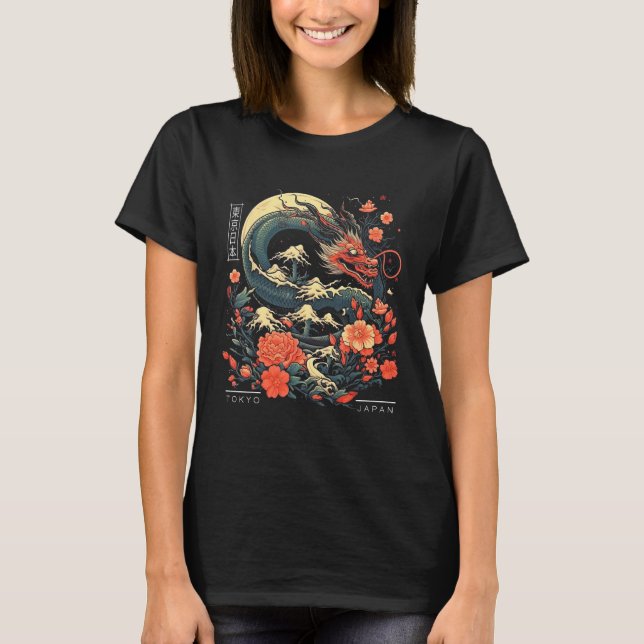 Japanischer Tokyo Dragon Asian Tattoo Retro 80u201 T-Shirt (Vorderseite)