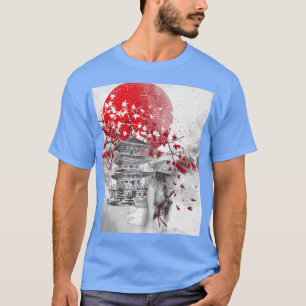 japanischer Turm mit Kirschblüten und Samurai T-Shirt