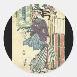 japanischer ukiyo-e-garten traditioneller kimono g runder aufkleber