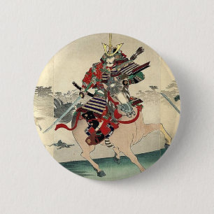Japanischer Ukiyo-e-Pferd Ritterkrieger Samurai Button