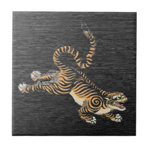 Japanischer Ukiyo-e-Tiger - Vintage-Keramikfliese Fliese