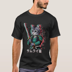 Japanischer Vaporwave Samurai Katze Vaporwave Retr T-Shirt