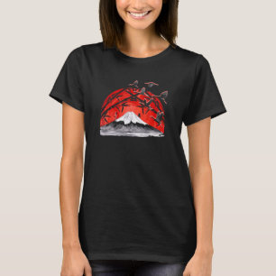 Japanischer Vulkan Stork Krane Japan Sakura Berg T-Shirt