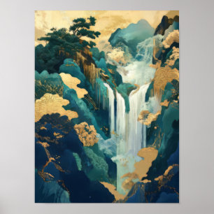 Japanischer Wasserfall Druck Vintage Druck Hokusai Poster