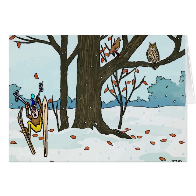 Japanischer Weihnachtsschnee Ski & Vögel (Vorderseite (Horizontal))