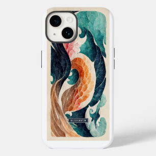 Japanischer Wellen-Drachen-Schuppen-Monogramm iPhone 14 Hülle