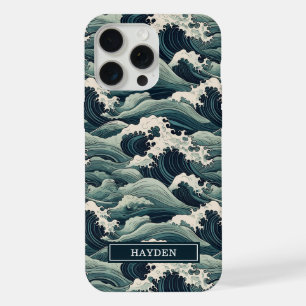 Japanischer Wellenaufdruck Monogramm iPhone 15 Pro Max Hülle