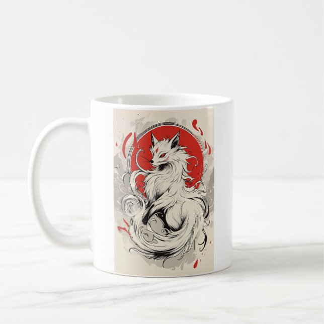 Japanischer White Kitsune Fuchs Kaffeetasse (Links)
