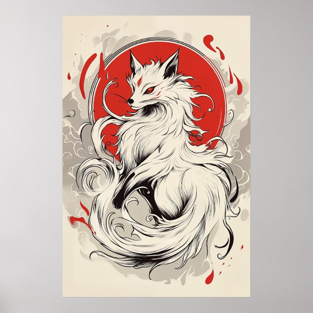 Japanischer White Kitsune Fuchs Poster (Vorne)