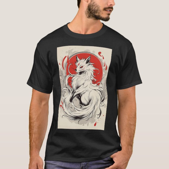Japanischer White Kitsune Fuchs T-Shirt (Vorderseite)