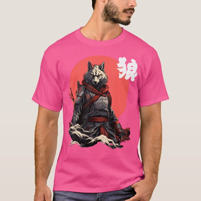 Japanischer Wolf Ninja Japanischer Charakter Coole T-Shirt (Vorderseite)