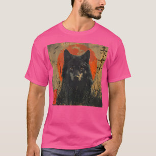 Japanischer Wolf und Roter Mond mit japanischer Ka T-Shirt