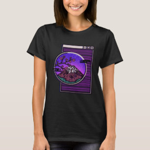 Japanischer Y2K 90er Kirschblüten Mt Fuji auf Glit T-Shirt