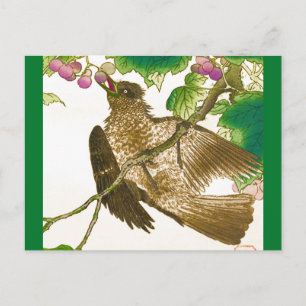 Japanischer Zeichn von Jay auf einem Weinstock Postkarte