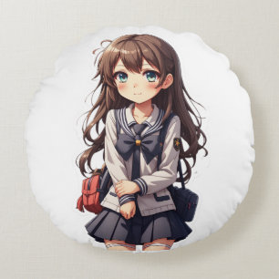 Japanisches Anime School Girl Rundes Kissen