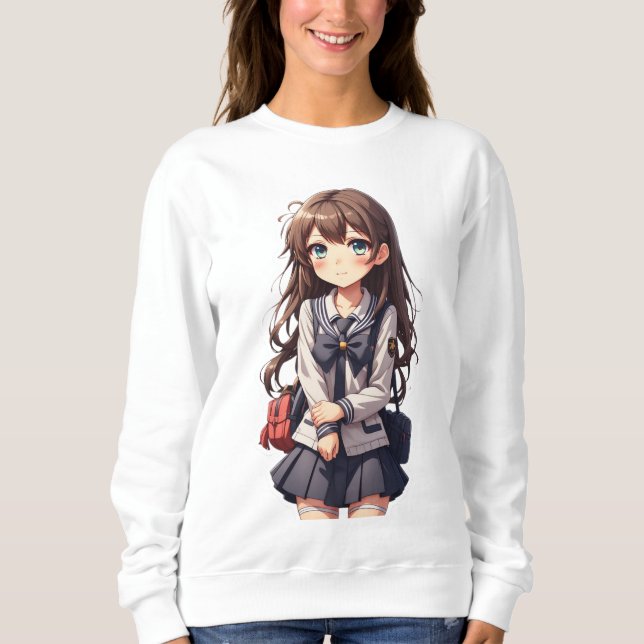 Japanisches Anime School Girl Sweatshirt (Vorderseite)